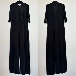 Ganni Black Long-Sleeve V-Neck Jumpsuit